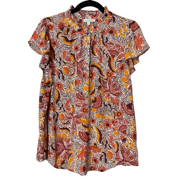 ALEX & LILI Boho Floral Print Chiffon Flutter-Sleeve Blouse, XL - Picture 1 of 9